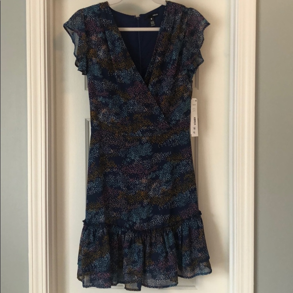 NWT AQUA navy/confetti multi colored dress